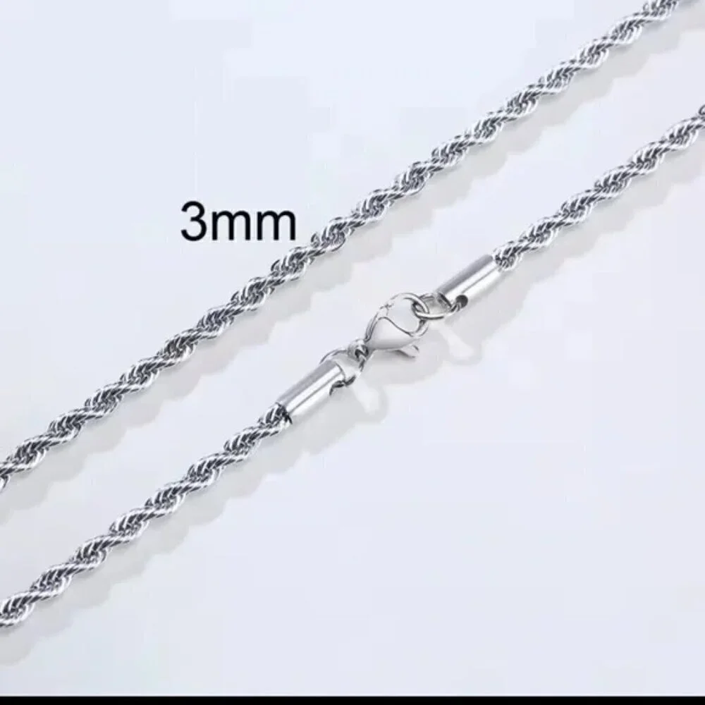 Men Ropes Long Silver Stainless Steel Minimalist Twist Rope Chain Necklace